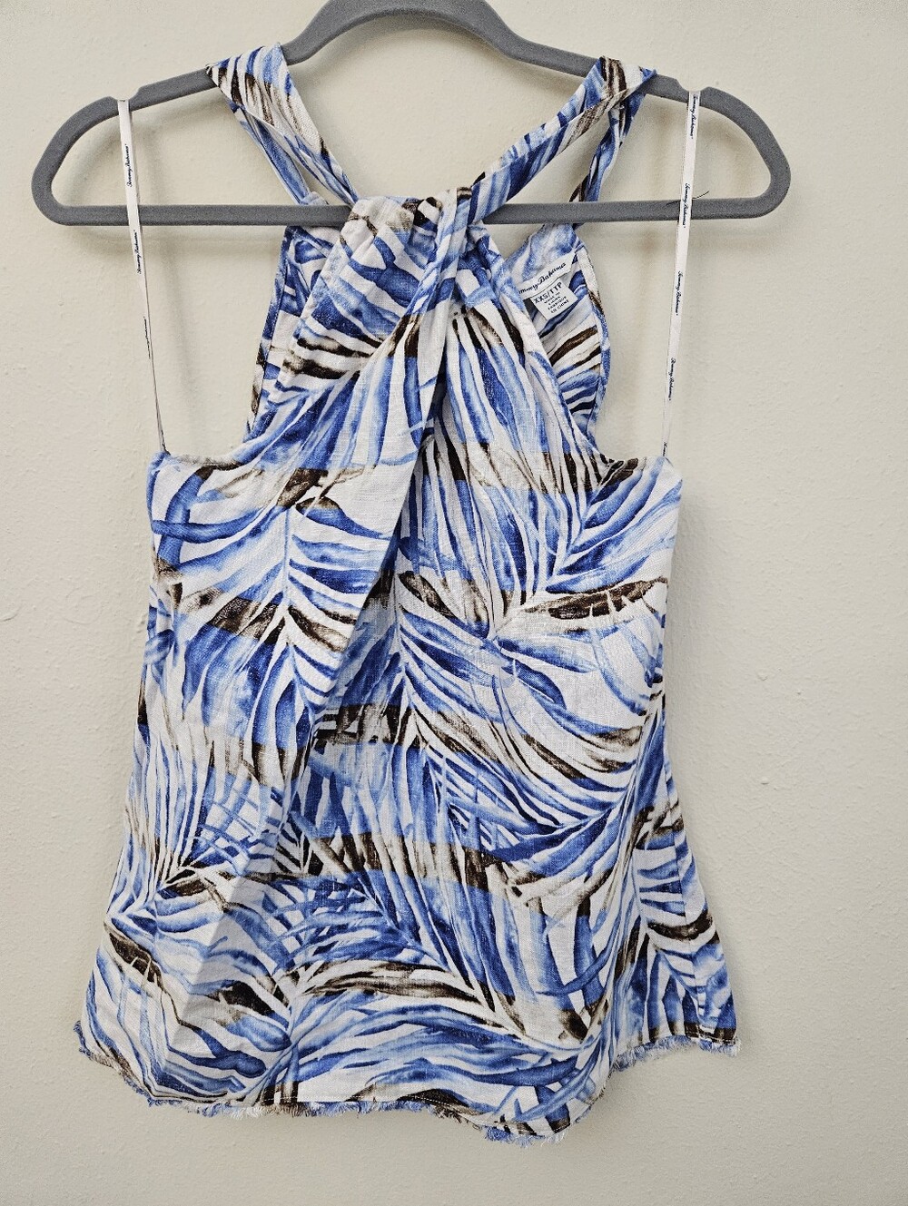(NWOT) Tommy Bahama Blue and Brown  Palm-Print Twist Halter Tank Size XXS